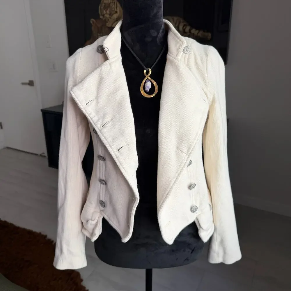 Free People We The Free Button Women's 8 Cream Moto Military Jacket Grunge